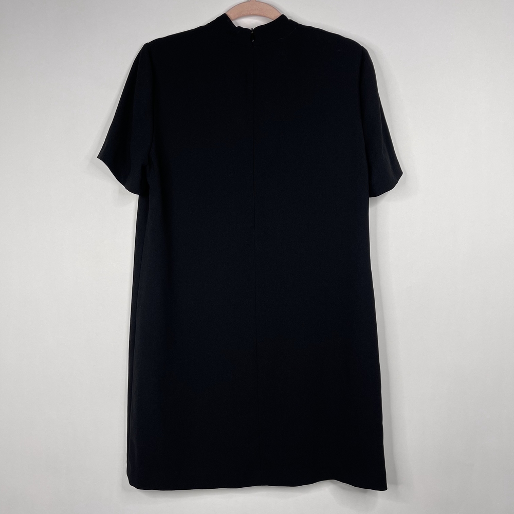 ZARA Plunge Choker Shift Dress Medium Black V-Neck Short Sleeve Back Zip #7289 - Picture 9 of 16